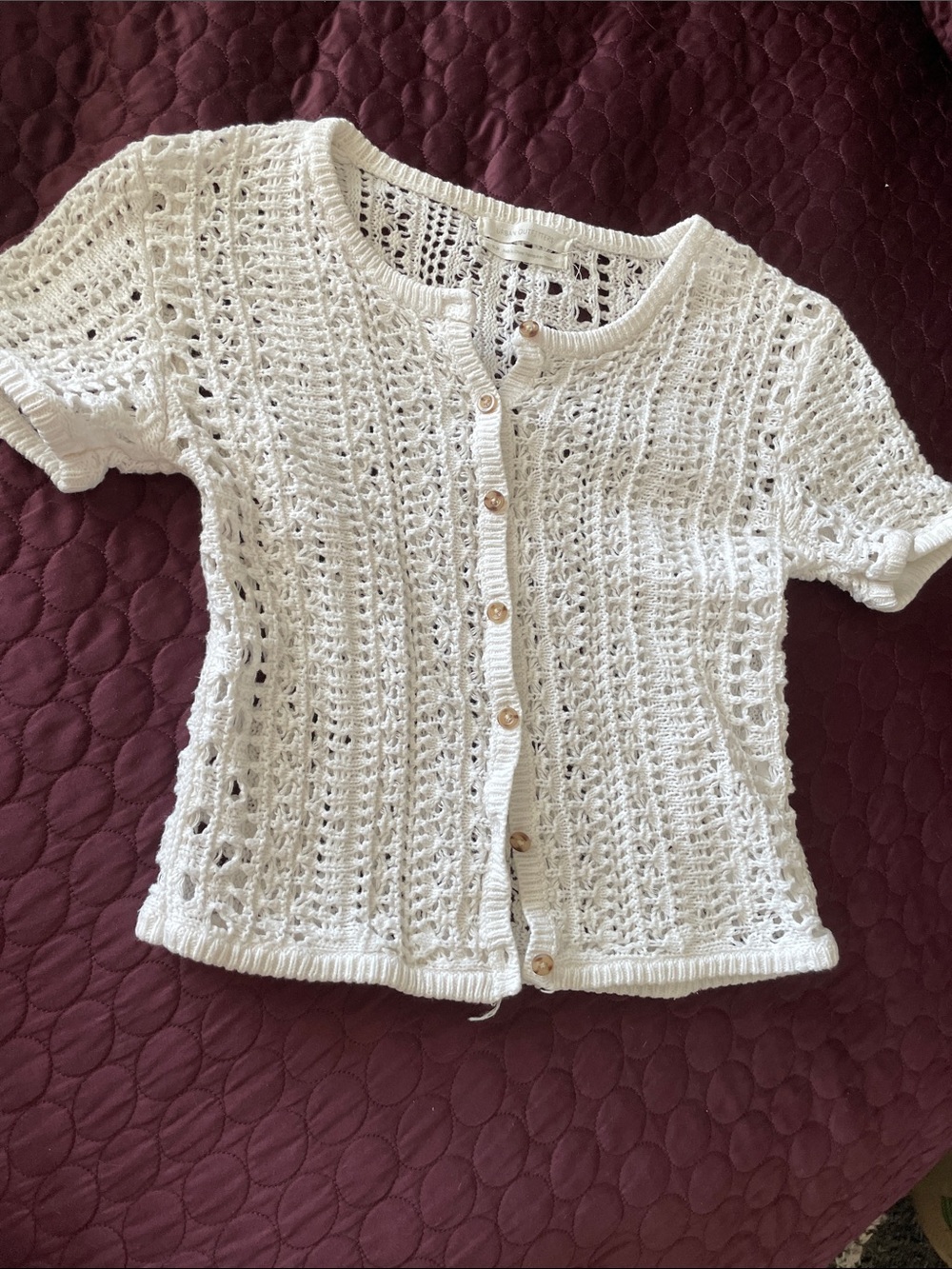 Urban Outfitters Crochet Button-Front Short Sleeve Cardigan SP